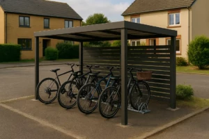 Abri vélos NEO autoporté aluminium avec brise-vue ajouré – solution sur-mesure pour particuliers et collectivités