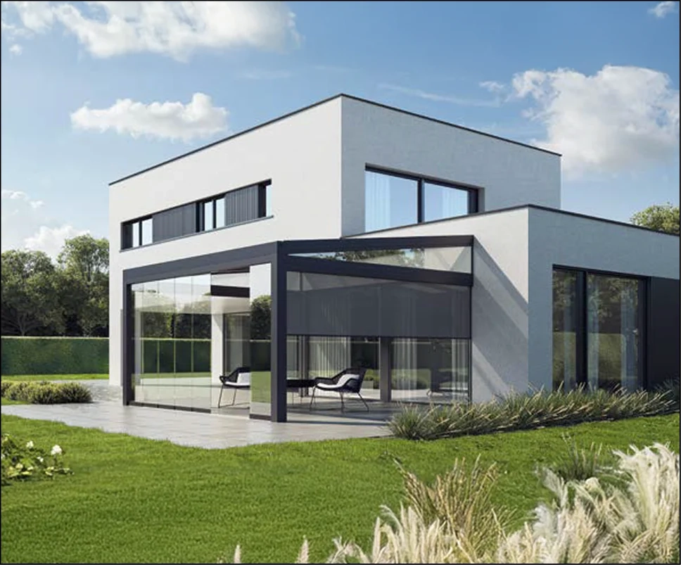 PERGOLA SERENA TRIANGLE ALU ADOSSE STORES VERTICAUX (1) 1